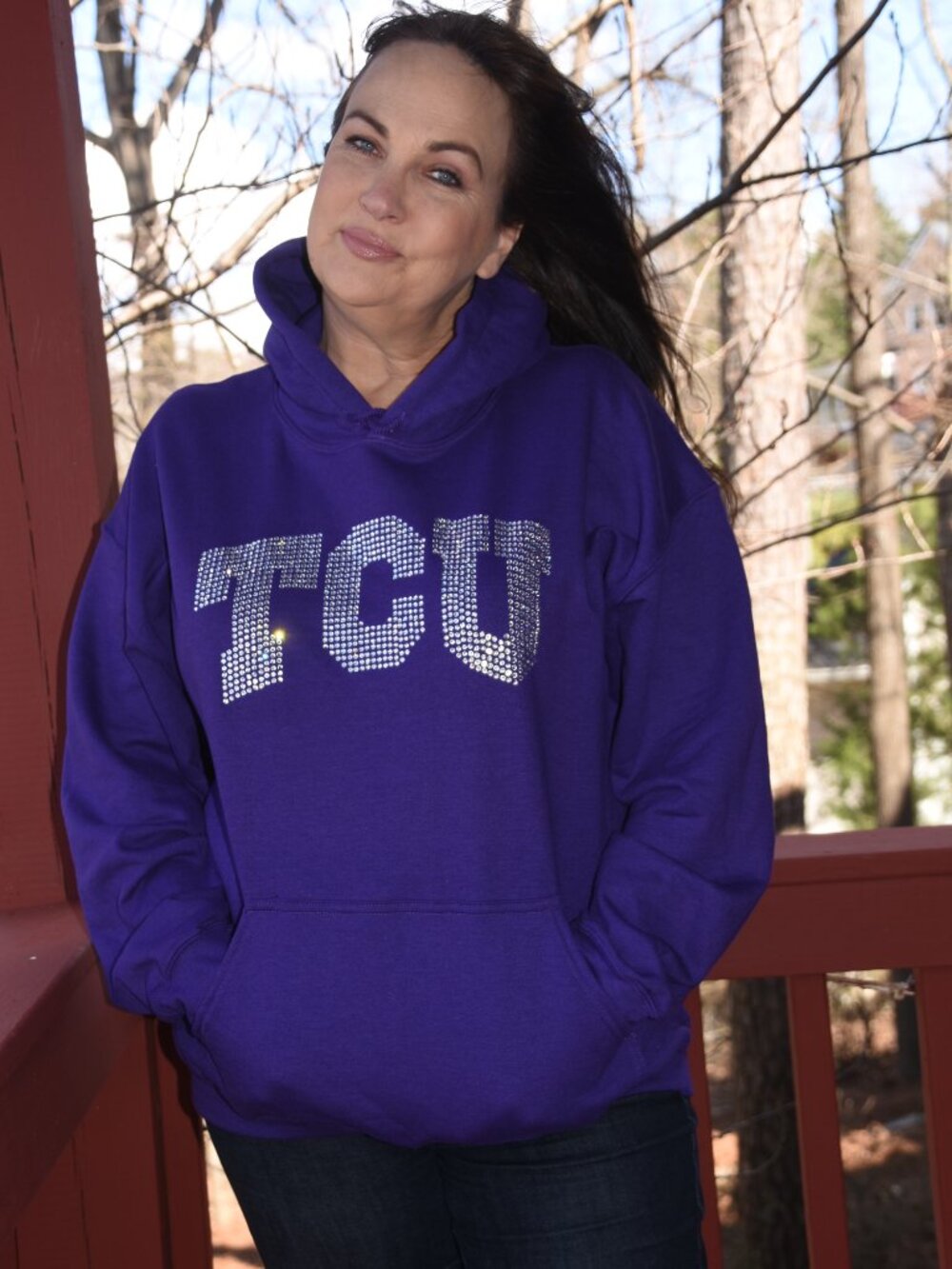 TCU Horned Frogs rhinestone purple hoodie sizes S, M, L, XL, 2X, 3X, 4X, 5X